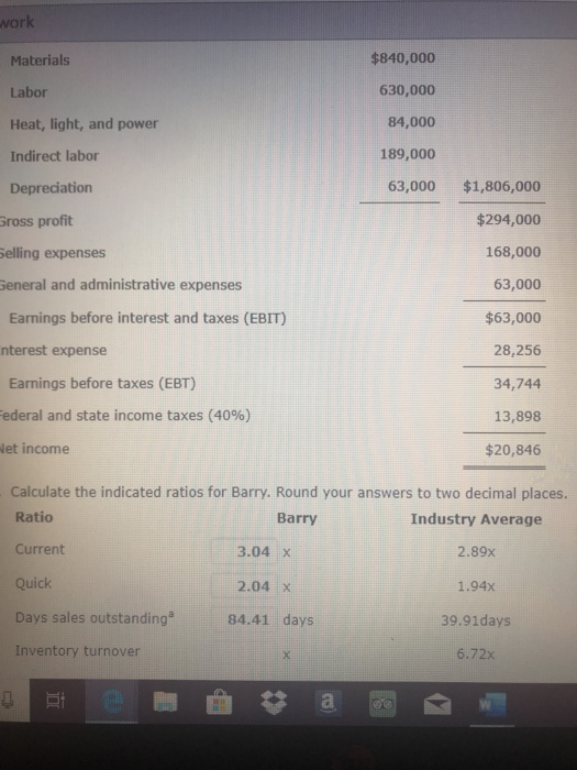 Solved Ratio Analysis Ratio Analysis Data For Barry Chegg