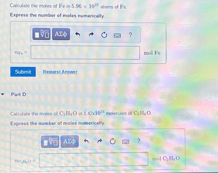 Calculate The Moles Of Fe In Atoms Of Fe Chegg