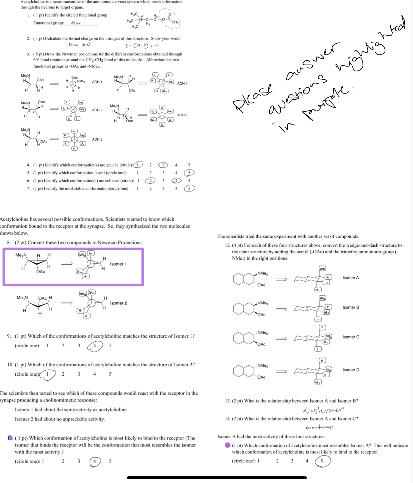 Solved Acetylcholine Has Several Possible Conformations Chegg