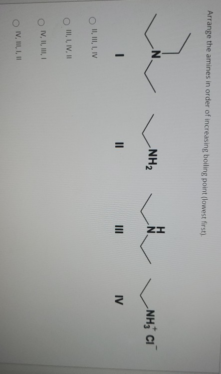 Solved Arrange The Amines In Order Of Increasing Boiling Chegg