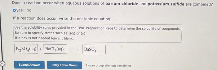 Solved Does A Reaction Occur When Aqueous Solutions Of Chegg