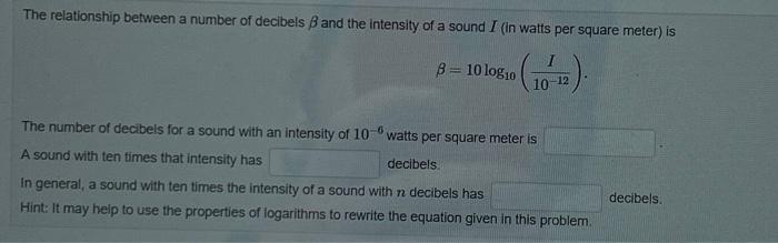 Solved The relationship between a number of decibels β and Chegg