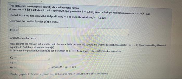 Solved This Problem Is An Example Of Critically Damped Chegg