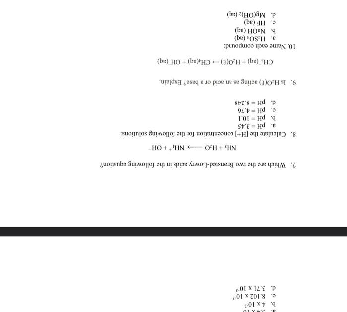 Solved Which Are The Two Br Nsted Lowry Acids In The Chegg