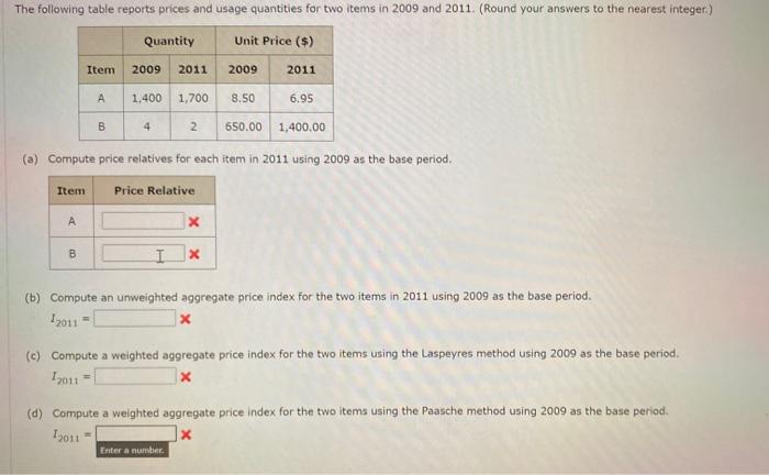 Solved The Following Table Reports Prices And Usage Chegg