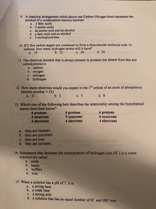 Solved 9 A Chemical Arrangement Which Shows One Chegg