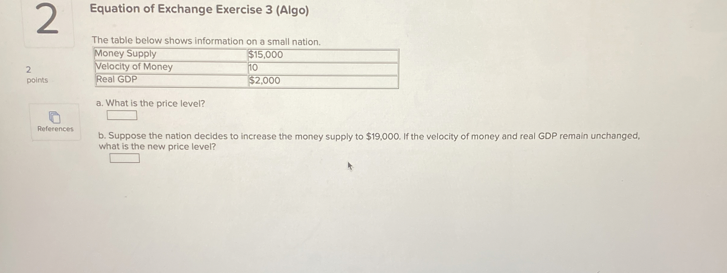 Solved 2Equation Of Exchange Exercise 3 Algo 2The Table Chegg