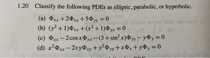 Solved Classify The Following Pdes As Elliptic Chegg