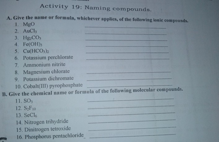 Solved Writing Chemical Formulas Write The Correct Off