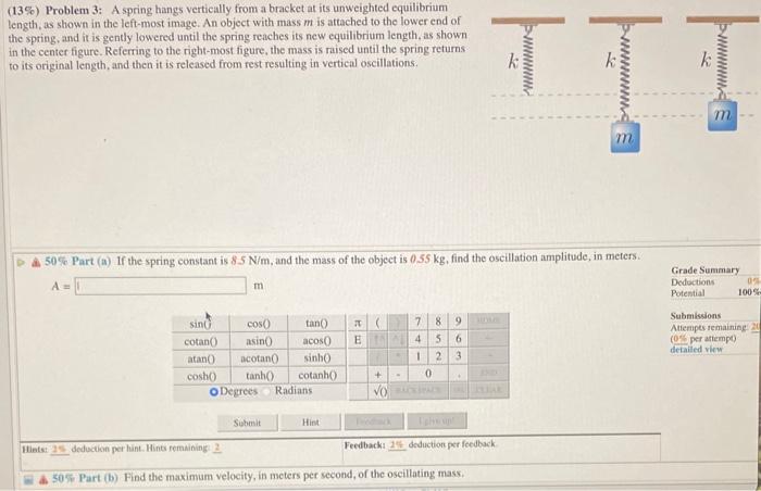 Solved 13 Problem 3 A Spring Hangs Vertically From A Chegg