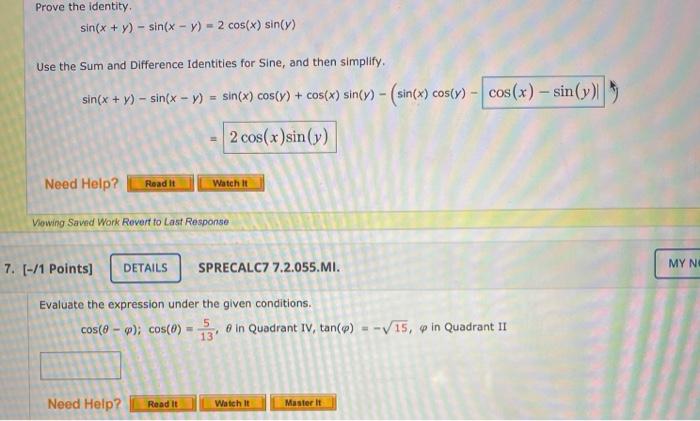 Solved Prove The Identity Sin X Y Sin X Y 2 Chegg