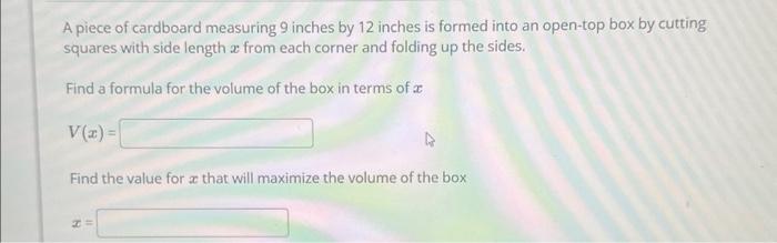 Solved A Piece Of Cardboard Measuring Inches By Inches Chegg