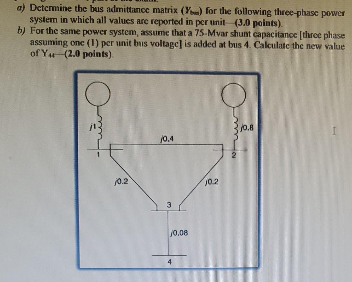 Solved A Determine The Bus Admittance Matrix Ybus For Chegg