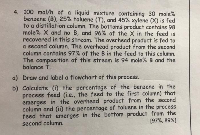 Solved Mol H Of A Liquid Mixture Containing Mole Chegg