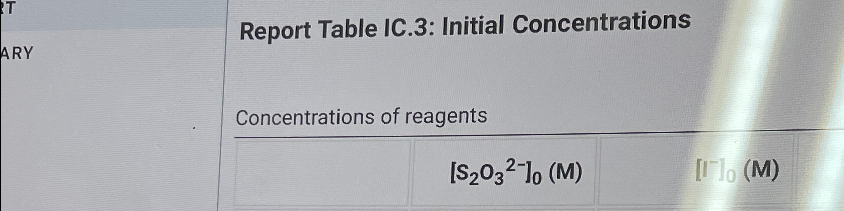 Solved Report Table IC 3 Initial Chegg