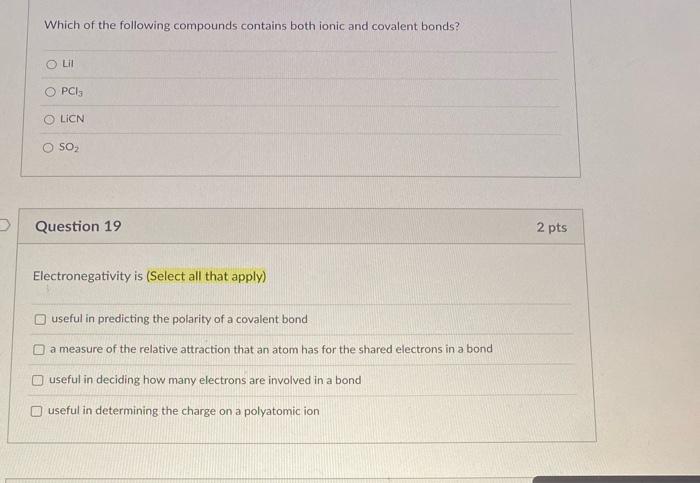 Solved Which Of The Following Compounds Contains Both Ionic Chegg