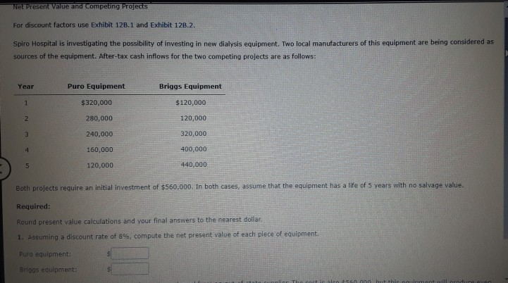 Solved Net Present Value And Competing Projects For Discount Chegg