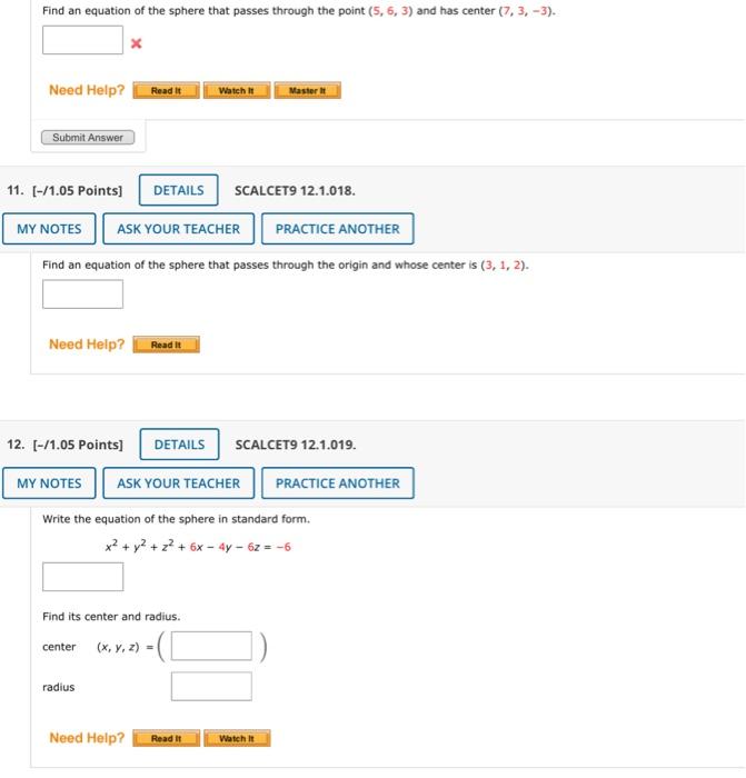 Solved Find An Equation Of The Sphere That Passes Through Chegg