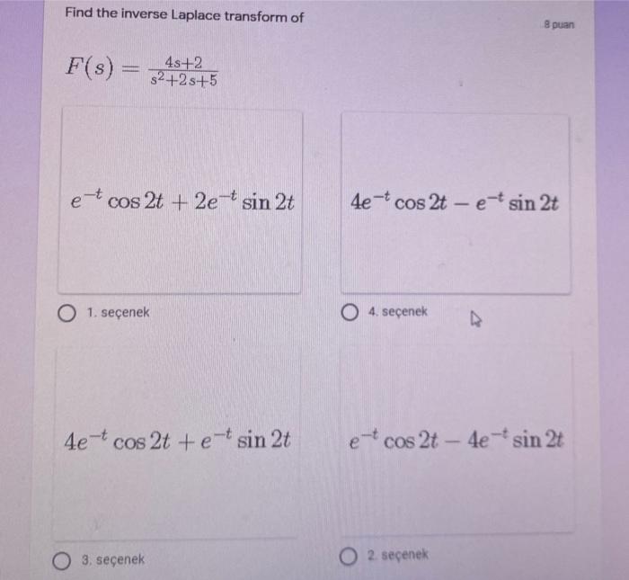 Solved Find The Inverse Laplace Transform Of 8 Puan F S Chegg