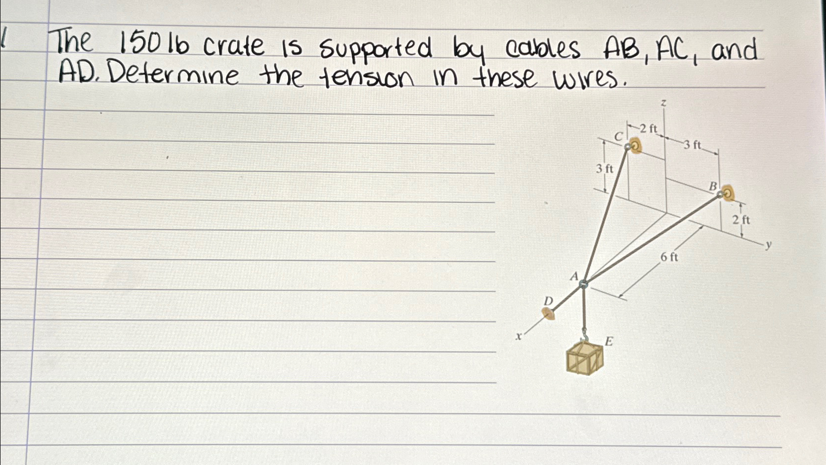 Solved The Lb Crate Is Supported By Cables Ab Ac And Chegg