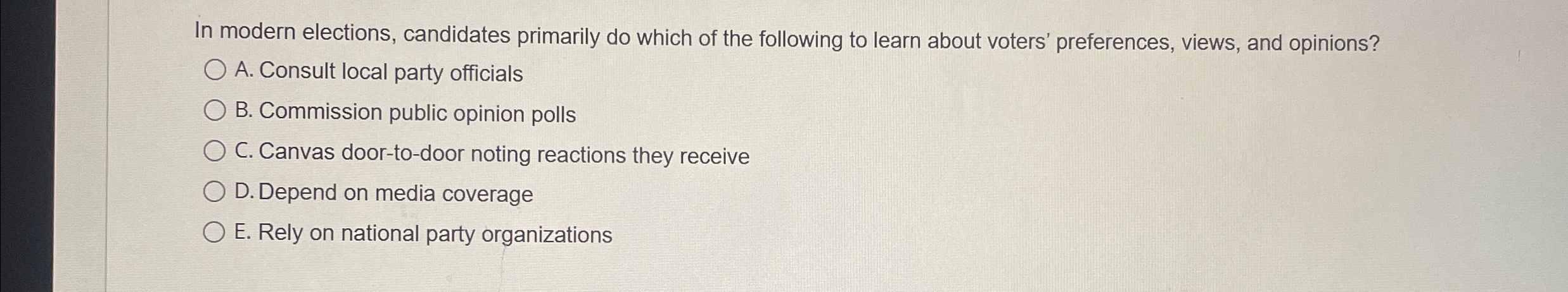 Solved In Modern Elections Candidates Primarily Do Which Of Chegg