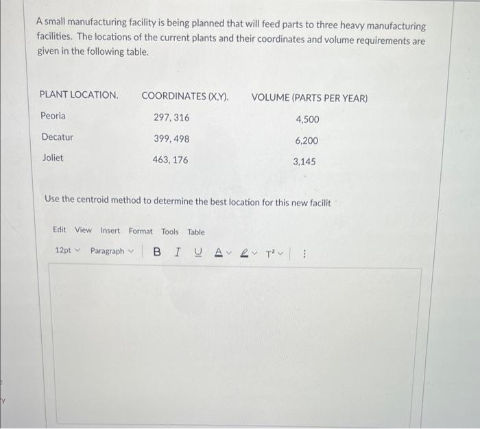 Solved A Small Manufacturing Facility Is Being Planned That Chegg