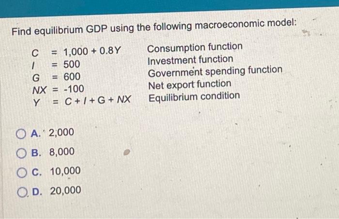 Solved Find Equilibrium Gdp Using The Following Chegg