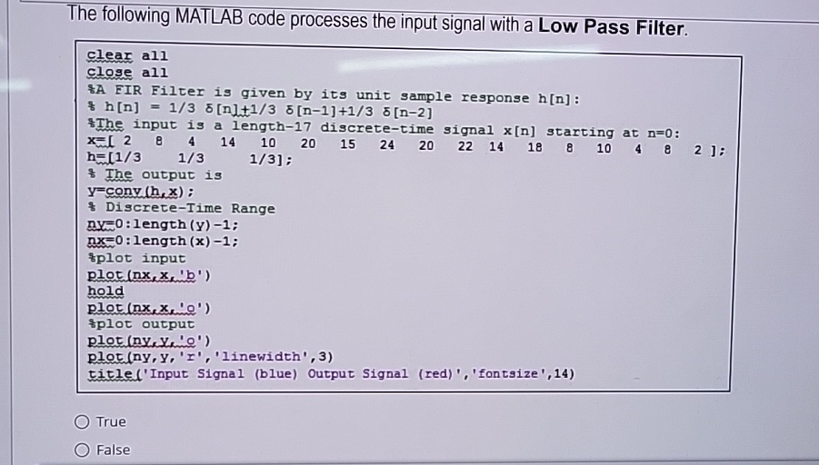 Solved The Following Matlab Code Processes The Input Signal Chegg