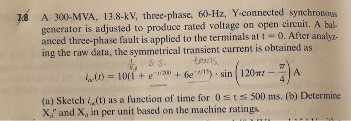 Solved A 300 MVA 13 8 KV Three Phase 60 Hz Y Connected Chegg