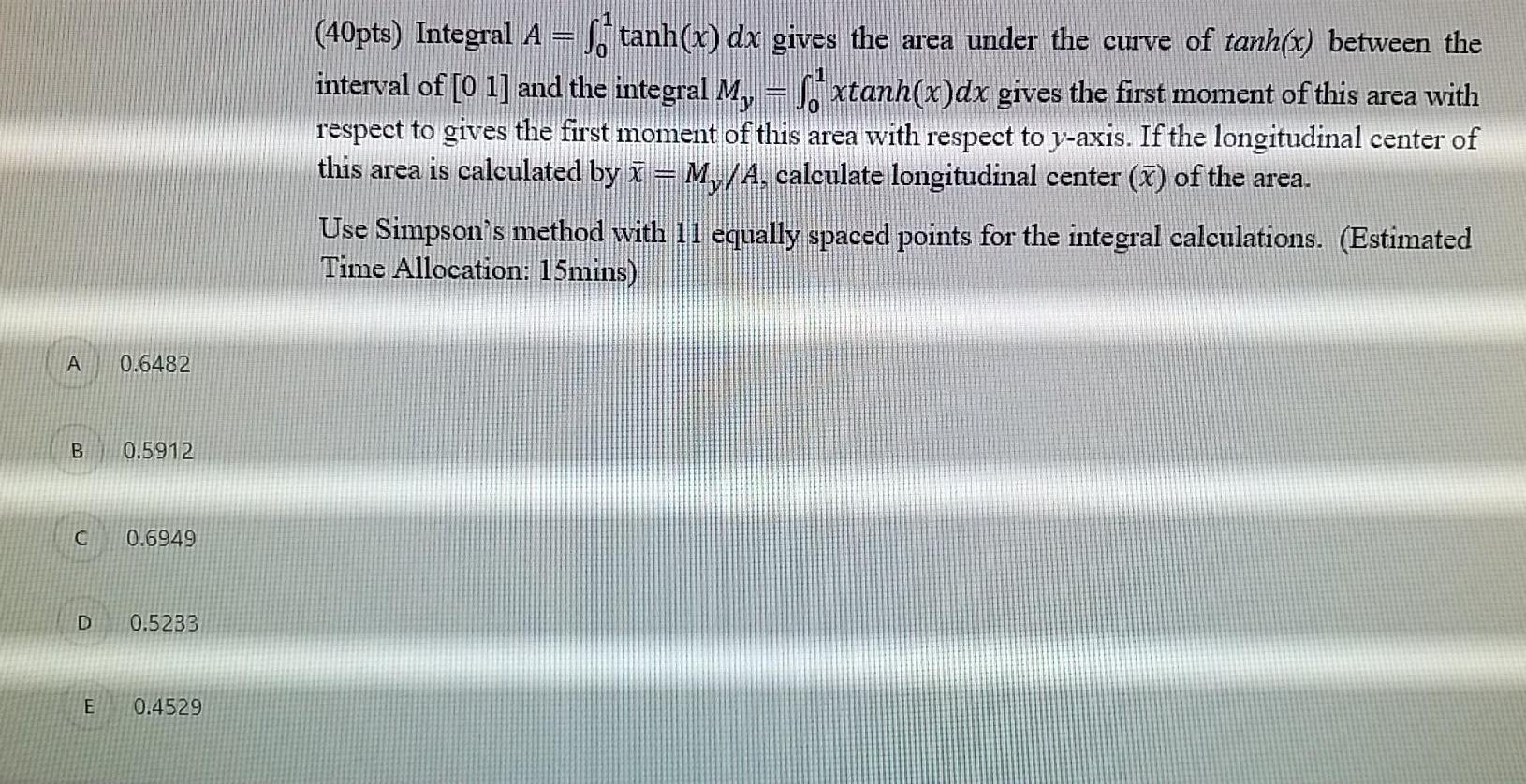 Solved Pts Integral A So Tanh X Dx Gives The Area Under Chegg