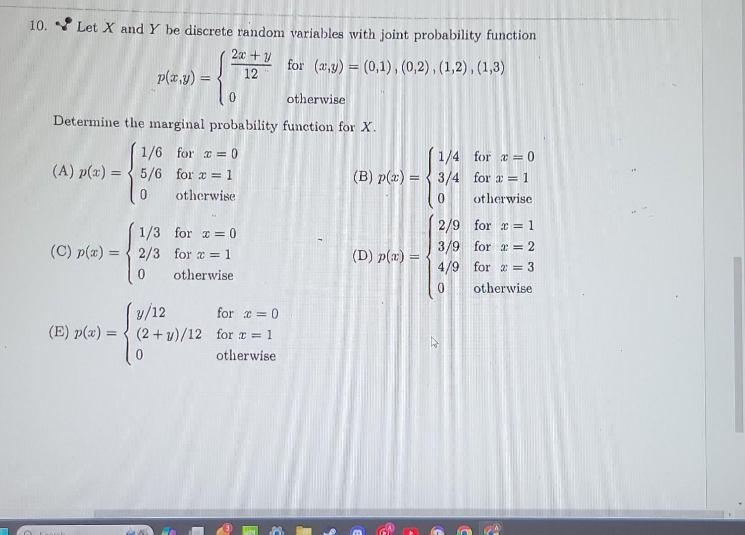 Solved 10 Let X And Y Be Discrete Random Variables With Chegg