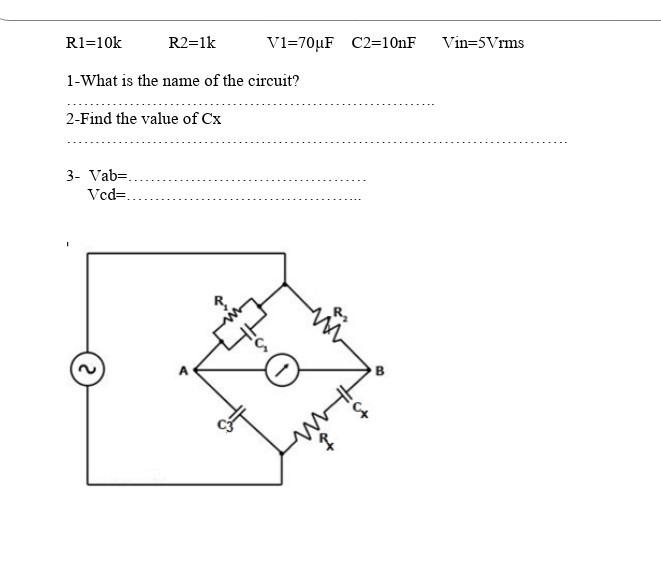 Solved Ri 10k R2 1k V1 70uF C2 10nF Vin 5Vrms 1 What Is The Chegg