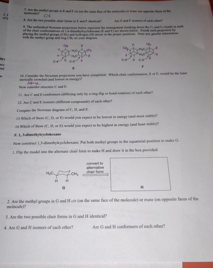 Solved 5 The Unfinished Newman Projections Below Represent Chegg