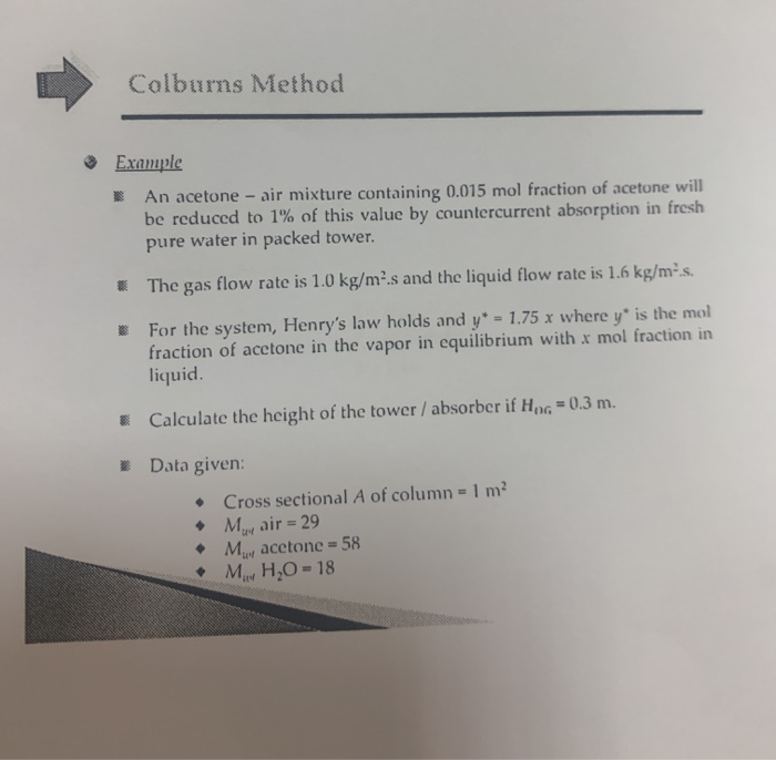 Solved Colburns Method Example An Acetone Air Mixture Chegg