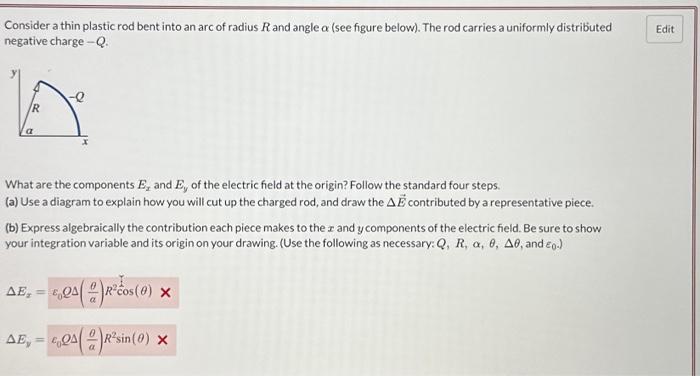 Solved Consider A Thin Plastic Rod Bent Into An Arc Of R