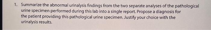 Solved Summarize The Abnormal Urinalysis Findings From Chegg