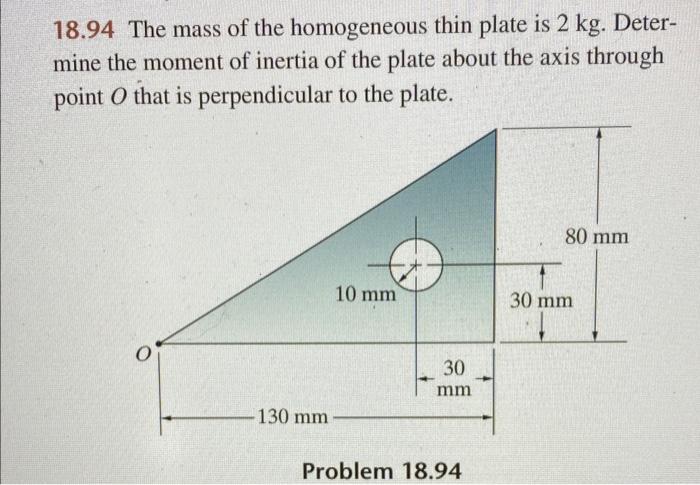 Solved 18 94 The Mass Of The Homogeneous Thin Plate Is