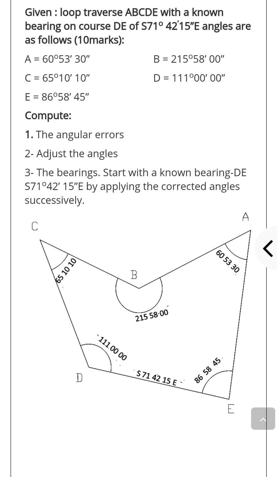 Solved Given Loop Traverse ABCDE With A Known Bearing On Chegg