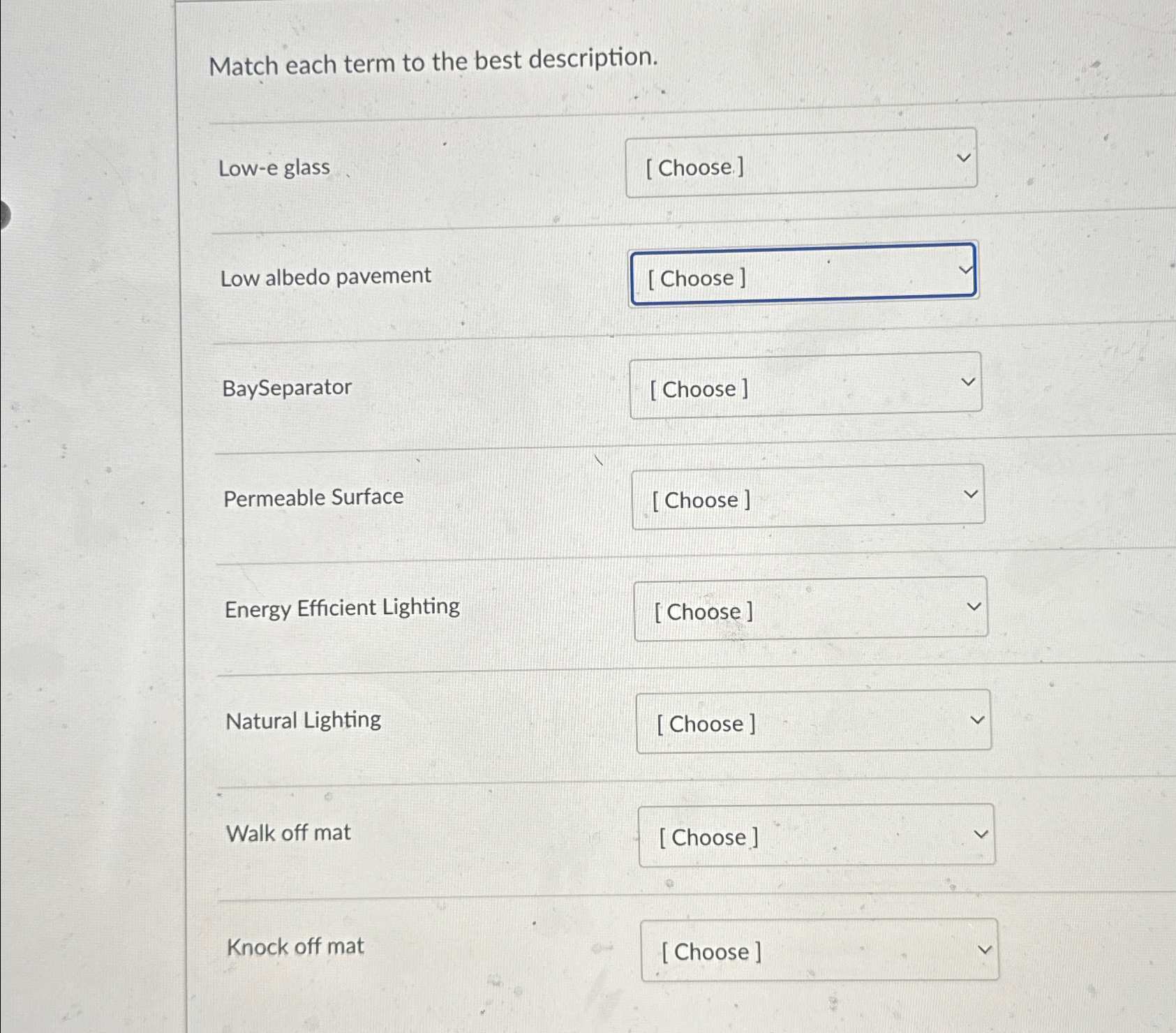 Solved Match Each Term To The Best Description Low E Chegg