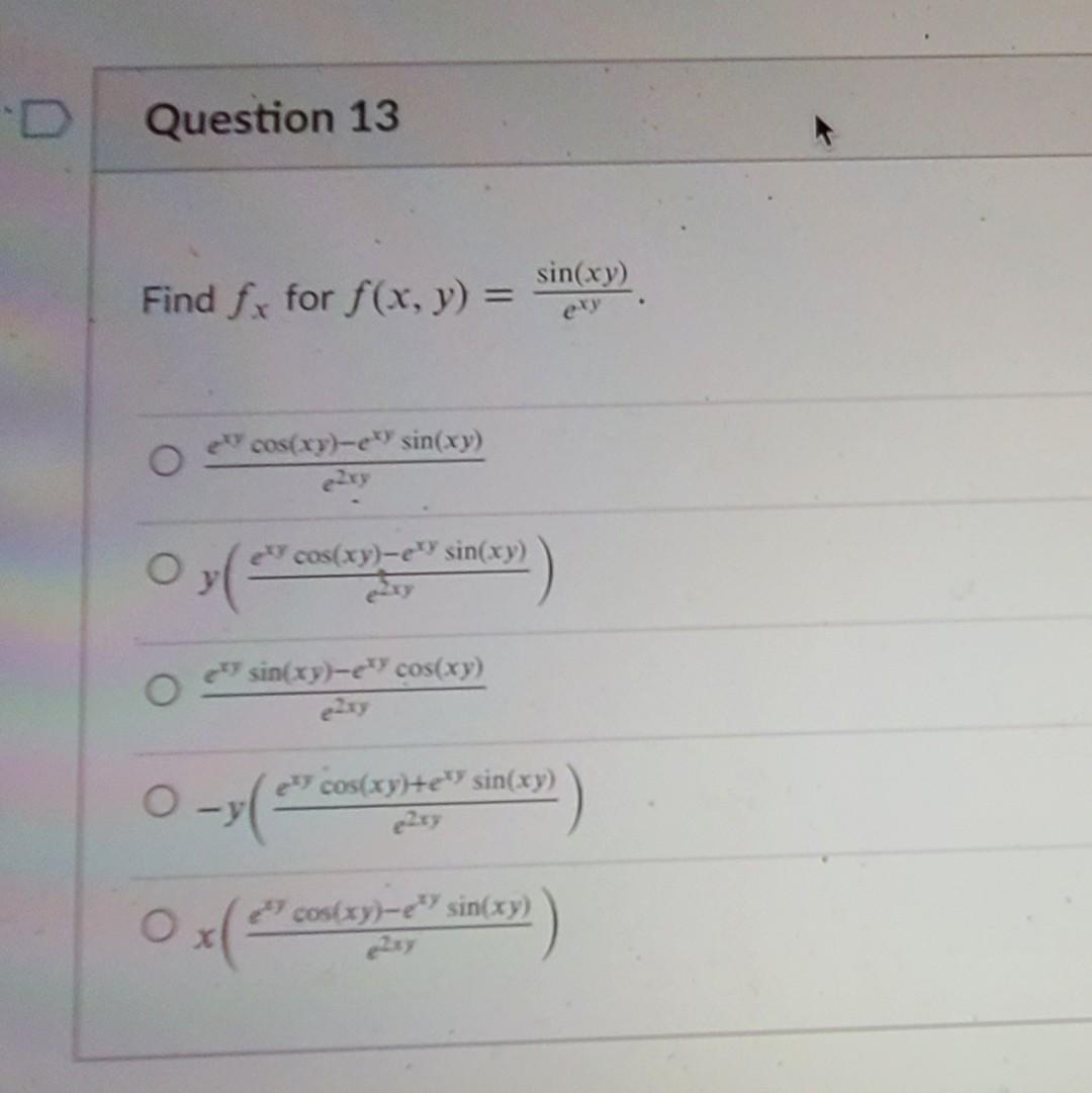 Solved Question Sin Xy Find Fr For F X Y Cos Xy Chegg