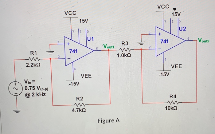 Solved VCC VCC 15V 15V U2 7 3 U1 6 3 Vouth 741 R3 Vout1 Chegg