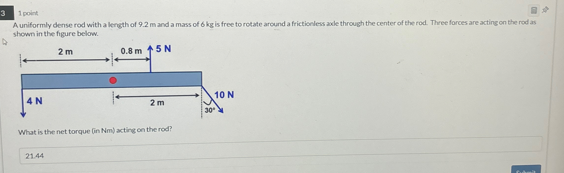 Solved 31 PointA Uniformly Dense Rod With A Length Of 9 2m Chegg