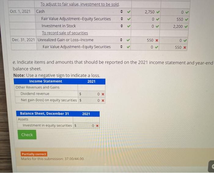 Solved Recording And Reporting Equity Investment Fv Ni Chegg