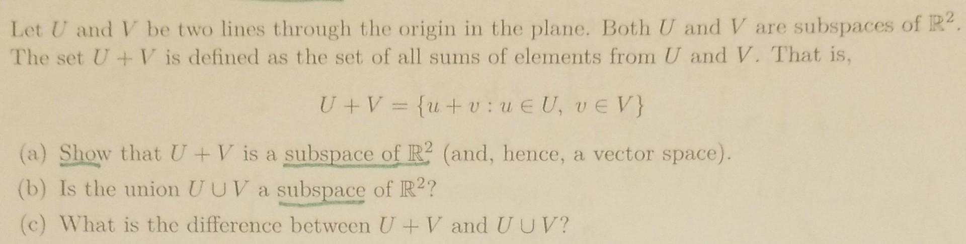 Solved Let U And V Be Two Lines Through The Origin In The Chegg