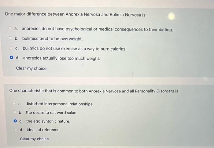 Solved One Major Difference Between Anorexia Nervosa And Chegg