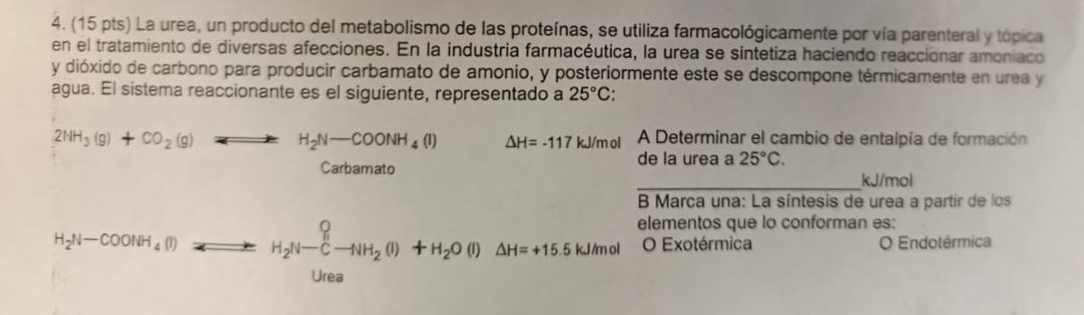 Pts La Urea Un Producto Del Metabolismo De Chegg