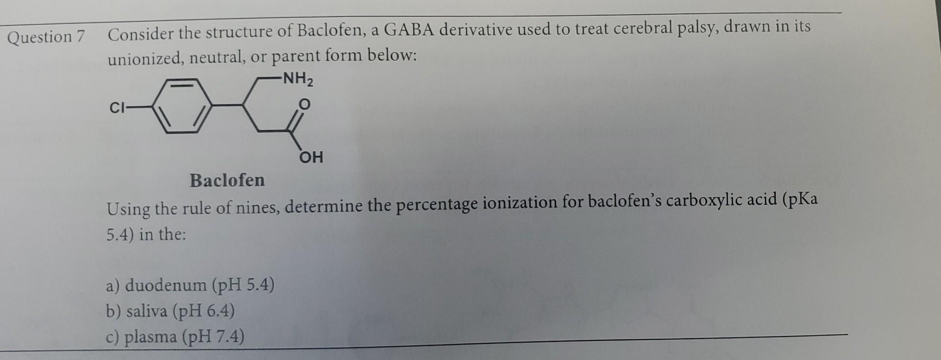 Solved Consider The Structure Of Baclofen A Gaba Derivative Chegg