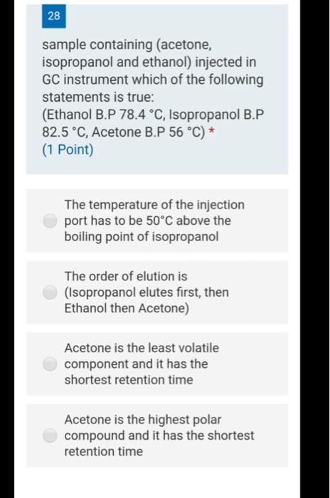 Solved 28 Sample Containing Acetone Isopropanol And Chegg