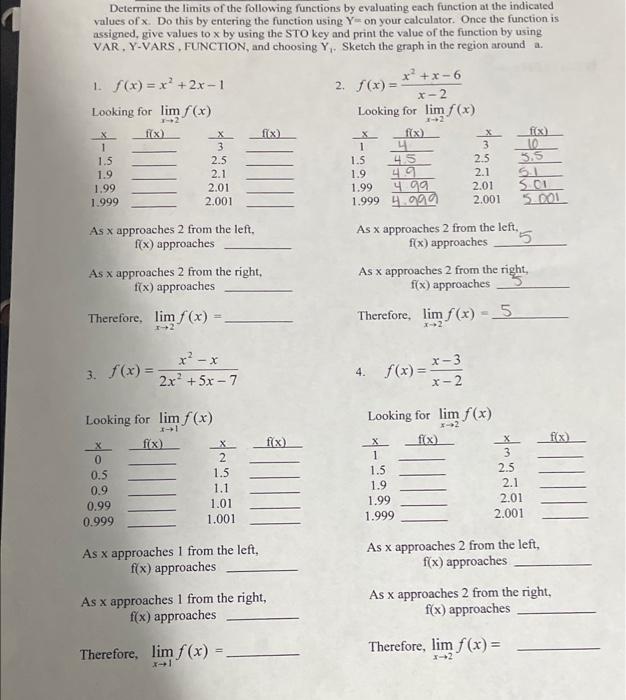 Solved Determine The Limits Of The Following Functions By Chegg