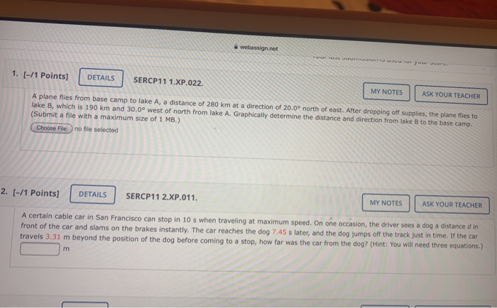 Solved Webassign Net 1 1 Points DETAILS SERCP11 Chegg